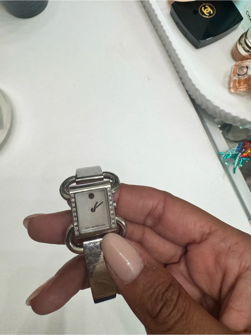 Movado Women's Silver-Tone Bracelet Watch with Mother-of-Pearl Dial
